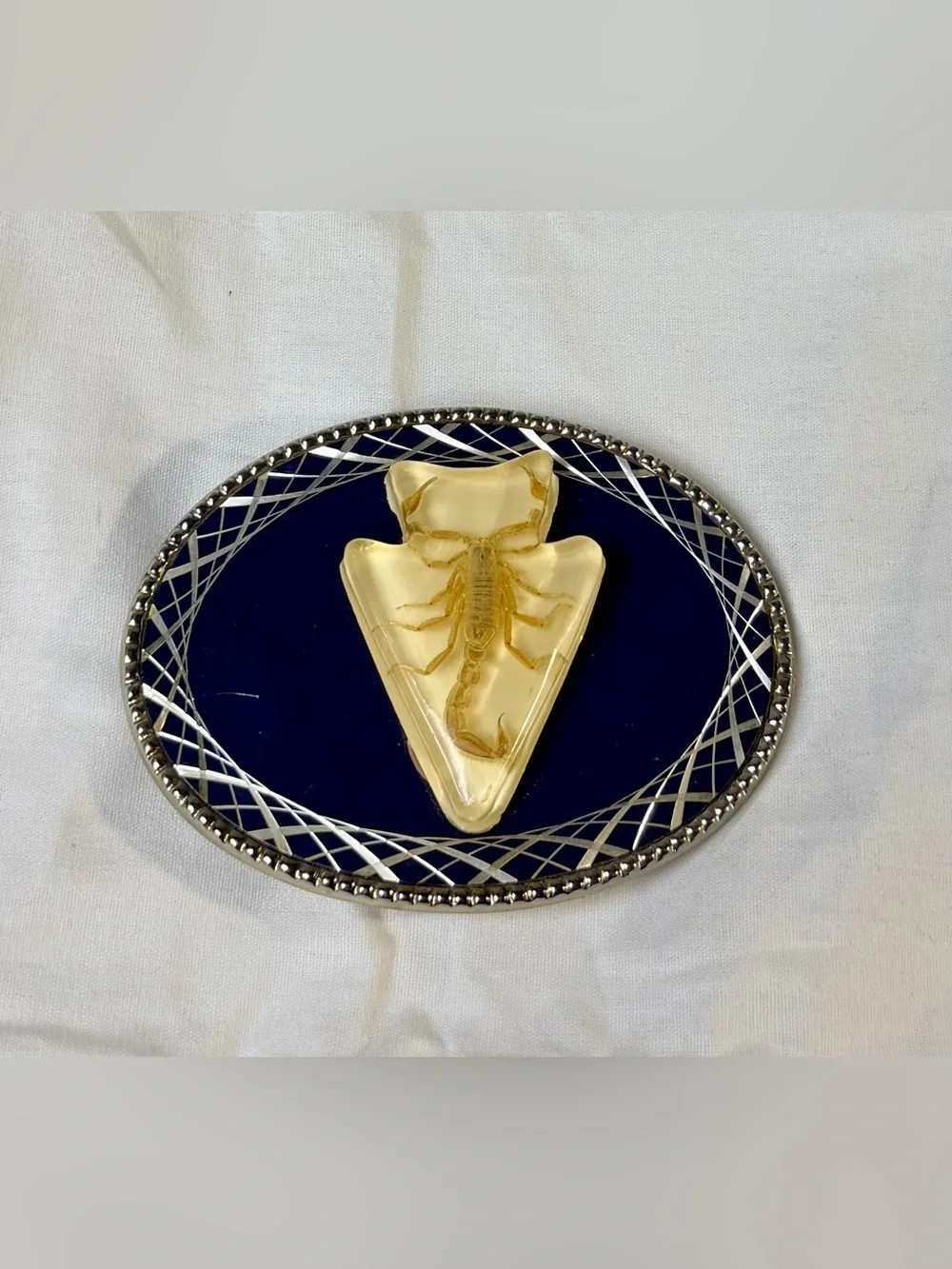 Vintage Real Scorpion Resin Western Belt Buckle Blue Enamel